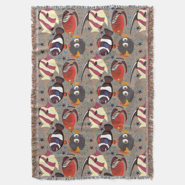 Aquatic animals pattern | ocean underwater life 41 throw blanket (Front Vertical)