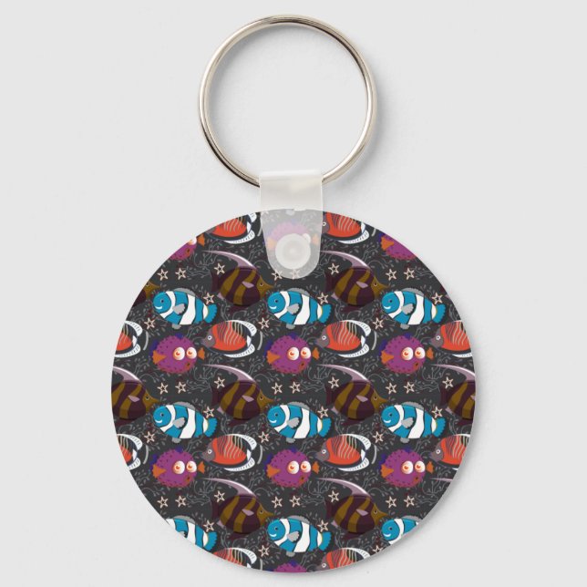 Aquatic animals pattern | ocean underwater life 43 key ring (Front)