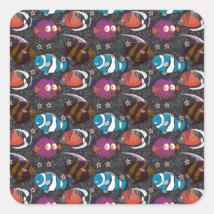 Aquatic animals pattern   ocean underwater life 43 square sticker