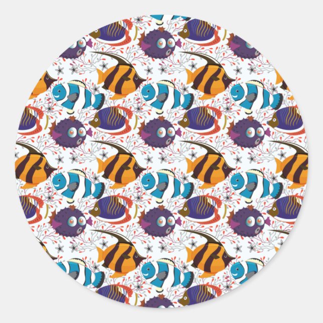 Aquatic animals pattern | ocean underwater life 44 classic round sticker (Front)