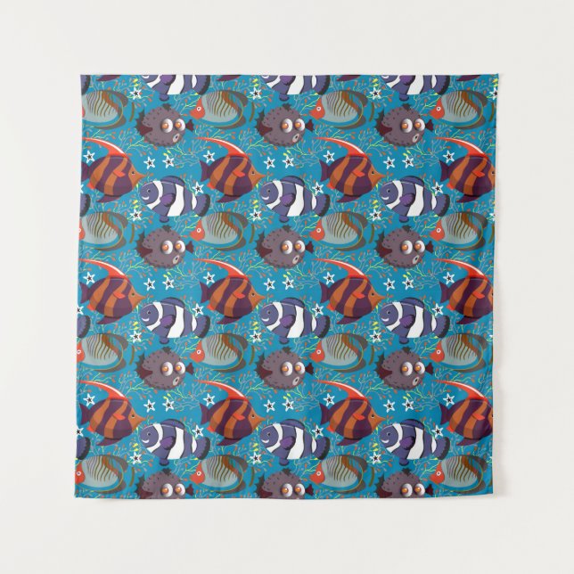 Aquatic animals pattern | ocean underwater life 45 tapestry (Front)