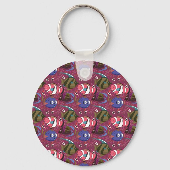 Aquatic animals pattern | ocean underwater life 46 key ring (Front)