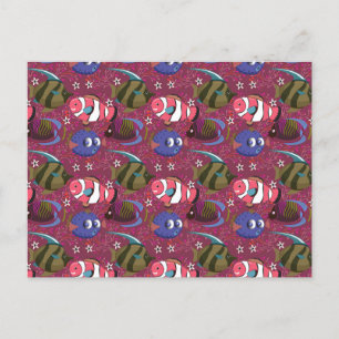 Aquatic animals pattern ocean underwater life 46 postcard