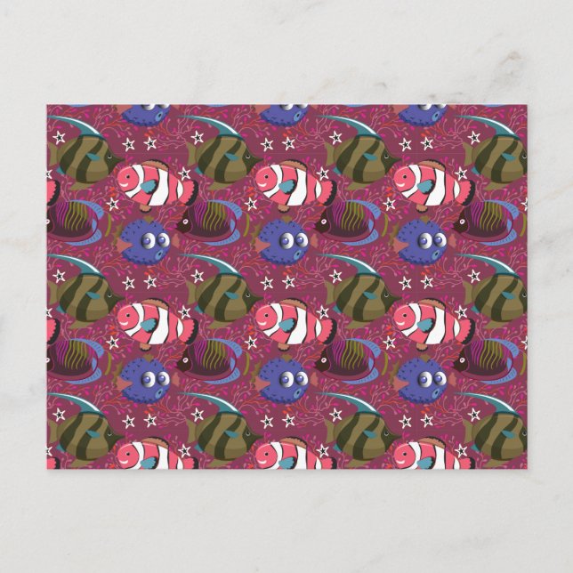 Aquatic animals pattern | ocean underwater life 46 postcard (Front)