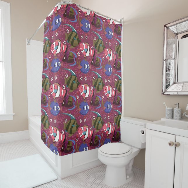 Aquatic animals pattern | ocean underwater life 46 shower curtain (In Situ)