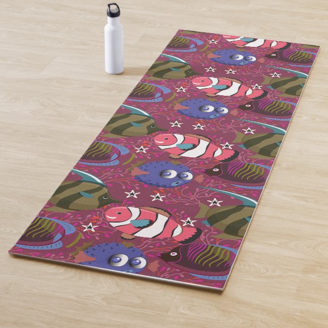 Aquatic animals pattern | ocean underwater life 46 yoga mat (In Situ)
