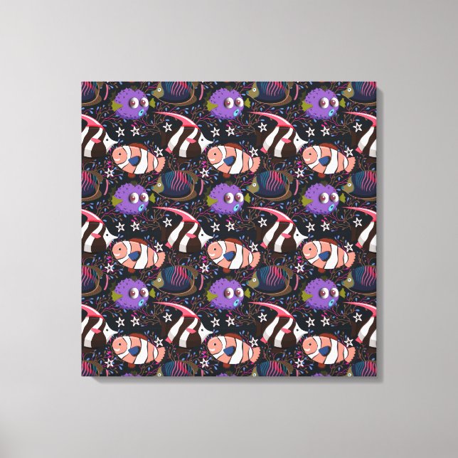 Aquatic animals pattern | ocean underwater life 47 canvas print (Front)