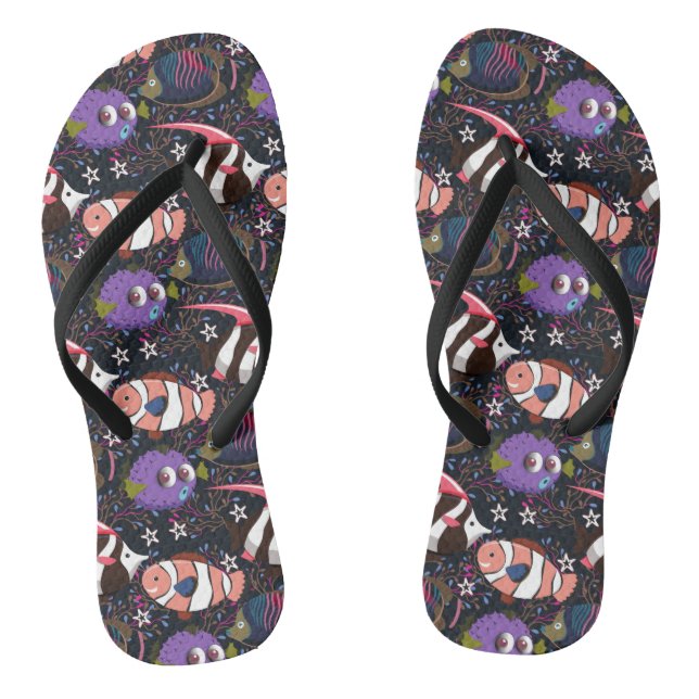 Aquatic animals pattern | ocean underwater life 47 flip flops (Footbed)