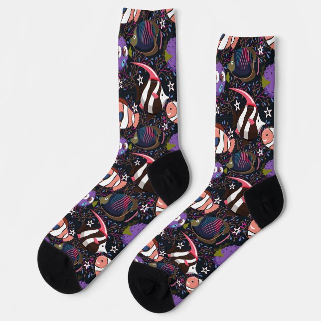 Aquatic animals pattern | ocean underwater life 47 socks (Left)
