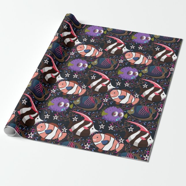 Aquatic animals pattern | ocean underwater life 47 wrapping paper (Unrolled)
