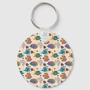 Aquatic animals pattern ocean underwater life 5 key ring