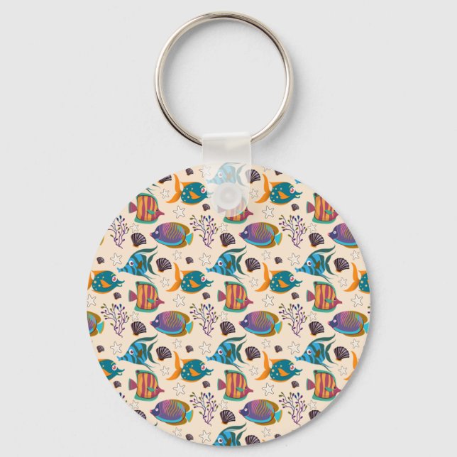 Aquatic animals pattern | ocean underwater life 5 key ring (Front)