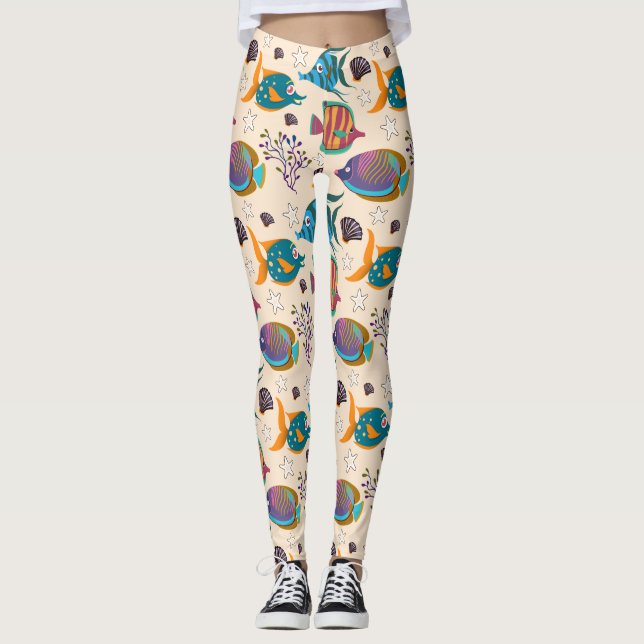Aquatic animals pattern | ocean underwater life 5 leggings (Front)