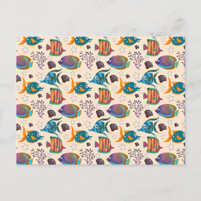 Aquatic animals pattern | ocean underwater life 5 postcard (Front)