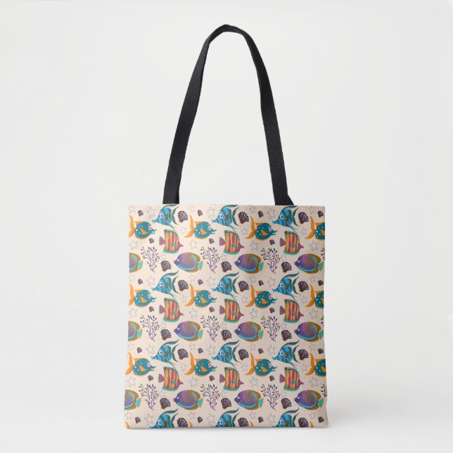 Aquatic animals pattern | ocean underwater life 5 tote bag (Front)