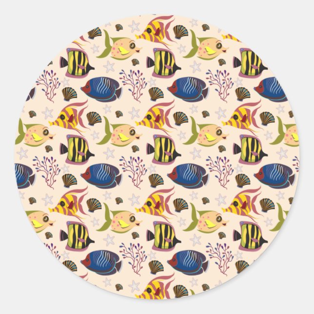 Aquatic animals pattern | ocean underwater life 7 classic round sticker (Front)