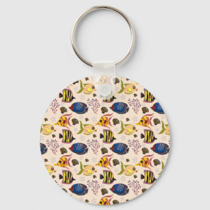 Aquatic animals pattern ocean underwater life 7 key ring