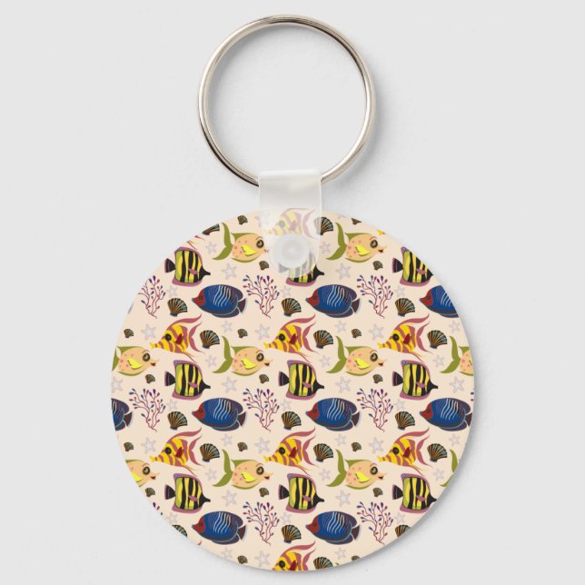 Aquatic animals pattern | ocean underwater life 7 key ring (Front)