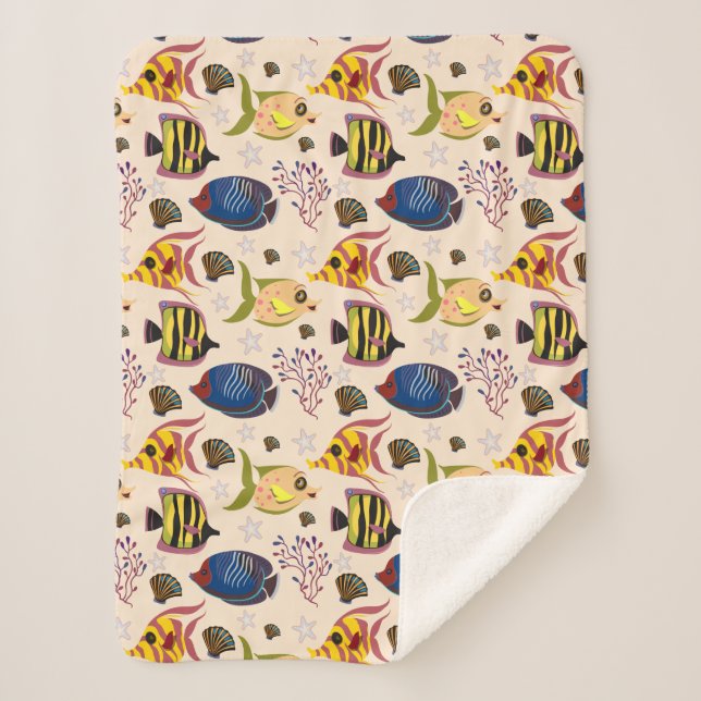 Aquatic animals pattern | ocean underwater life 7 sherpa blanket (Front)