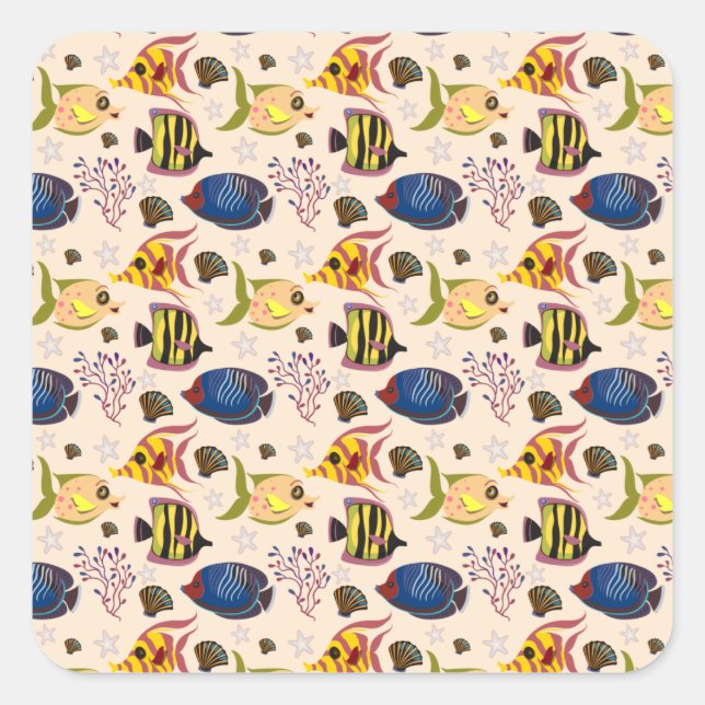 Aquatic animals pattern | ocean underwater life 7 square sticker (Front)