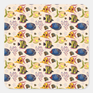 Aquatic animals pattern ocean underwater life 7 square sticker