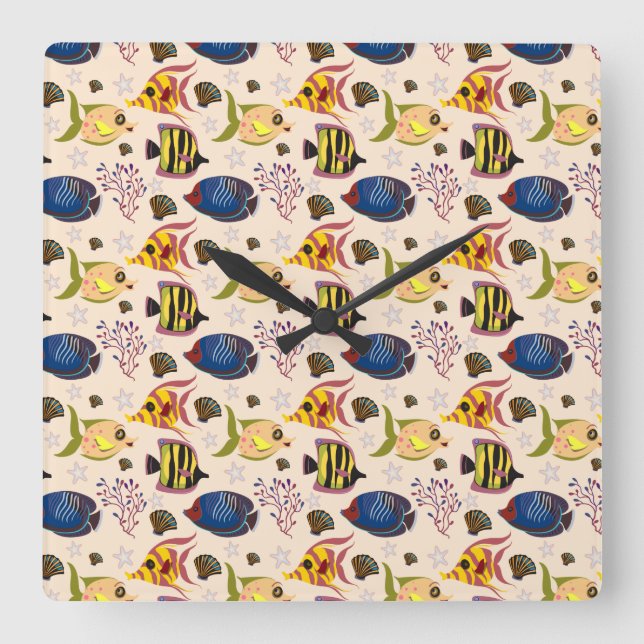 Aquatic animals pattern | ocean underwater life 7 square wall clock (Front)