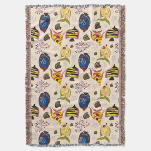 Aquatic animals pattern ocean underwater life 7 throw blanket