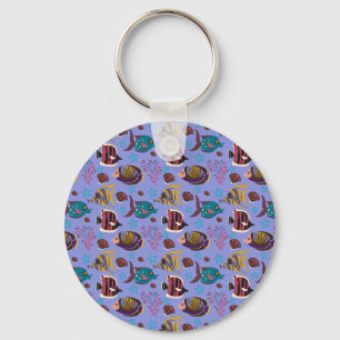 Aquatic animals pattern ocean underwater life 8 key ring