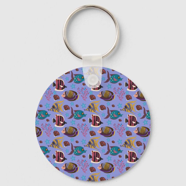 Aquatic animals pattern | ocean underwater life 8 key ring (Front)
