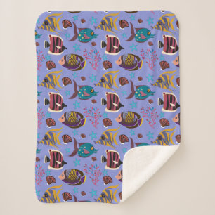 Aquatic animals pattern ocean underwater life 8 sherpa blanket