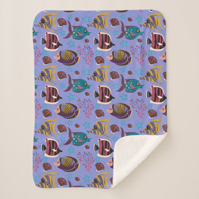 Aquatic animals pattern | ocean underwater life 8 sherpa blanket (Front)