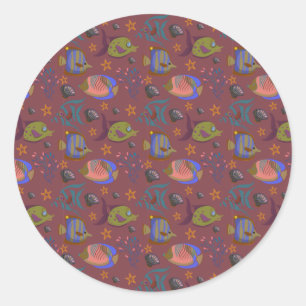 Aquatic animals pattern ocean underwater life 9 classic round sticker