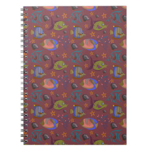 Aquatic animals pattern ocean underwater life 9 notebook