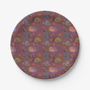 Aquatic animals pattern ocean underwater life 9 paper plate
