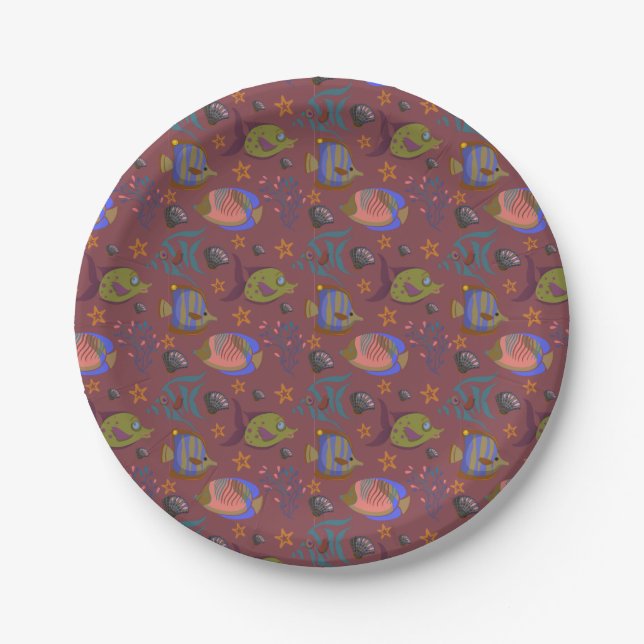 Aquatic animals pattern | ocean underwater life 9 paper plate (Front)