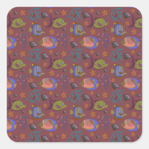 Aquatic animals pattern ocean underwater life 9 square sticker