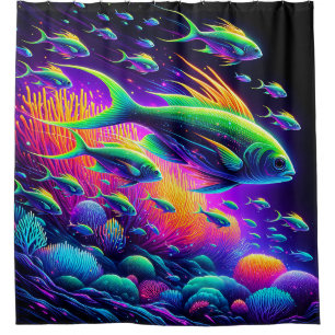 “Aquatic Dance: Neon Serenity Curtain” Shower Curtain
