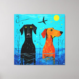 "Aquatic Duo of Joy" - Surreal Colourful Dogs Canvas Print