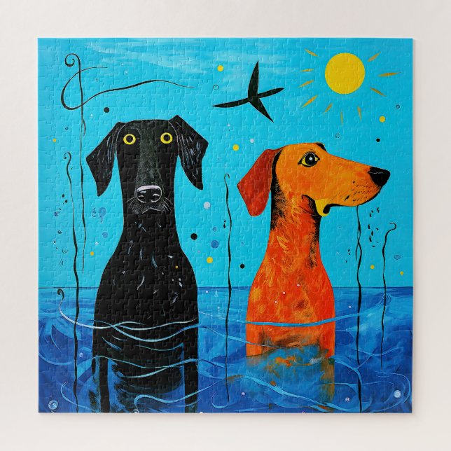 "Aquatic Duo of Joy" -  Surreal Colourful Dogs     Jigsaw Puzzle (Vertical)