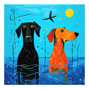 "Aquatic Duo of Joy" - Surreal Colourful Dogs Photo Print