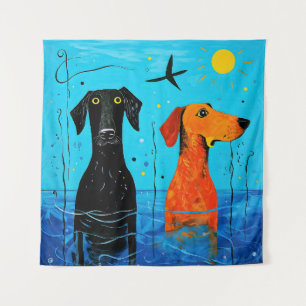 "Aquatic Duo of Joy" -  Surreal Colourful Dogs     Tapestry