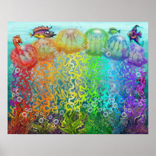 Aquatic Fantasy Scene with Jellyfish Poster