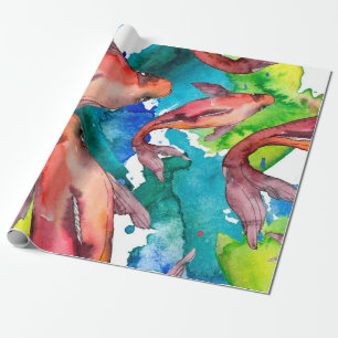 Aquatic fish set. Red sea and exotic fishes inside Wrapping Paper