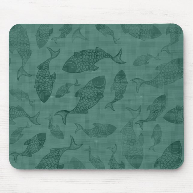 Aquatic Fish Stencil Art Teal Bokeh Pattern Mouse Mat (Front)