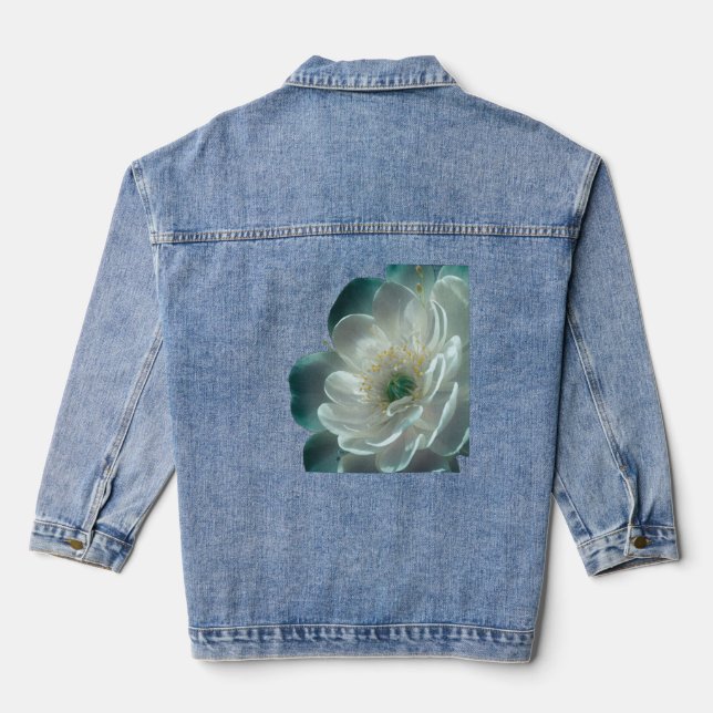 Aquatic Flowers with Overlapping Petals and Underw Denim Jacket (Back)