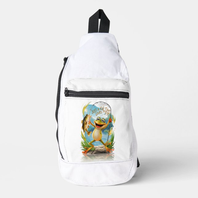 Aquatic Friendship: Frog With Fish on Water Sling Bag (Front)