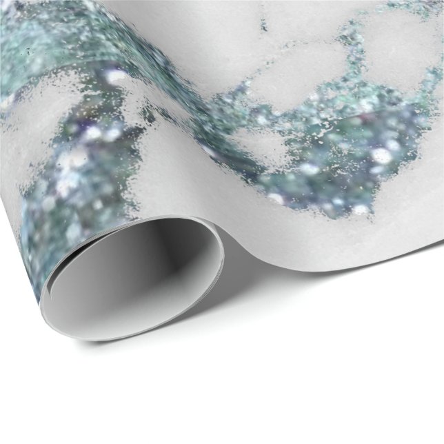 Aquatic Gray Glitter Blue Marble Shiny Glam Wrapping Paper (Roll Corner)