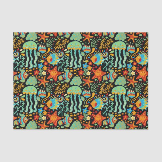 Aquatic Life Cartoon Style Tissue Paper (Front)