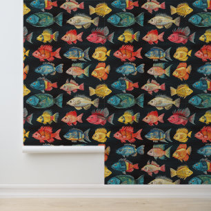 Aquatic Life Fish Species Chalk Drawing Pattern  Wallpaper