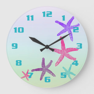 Aquatic Life Starfish In Pastel Colours Pattern Large Clock